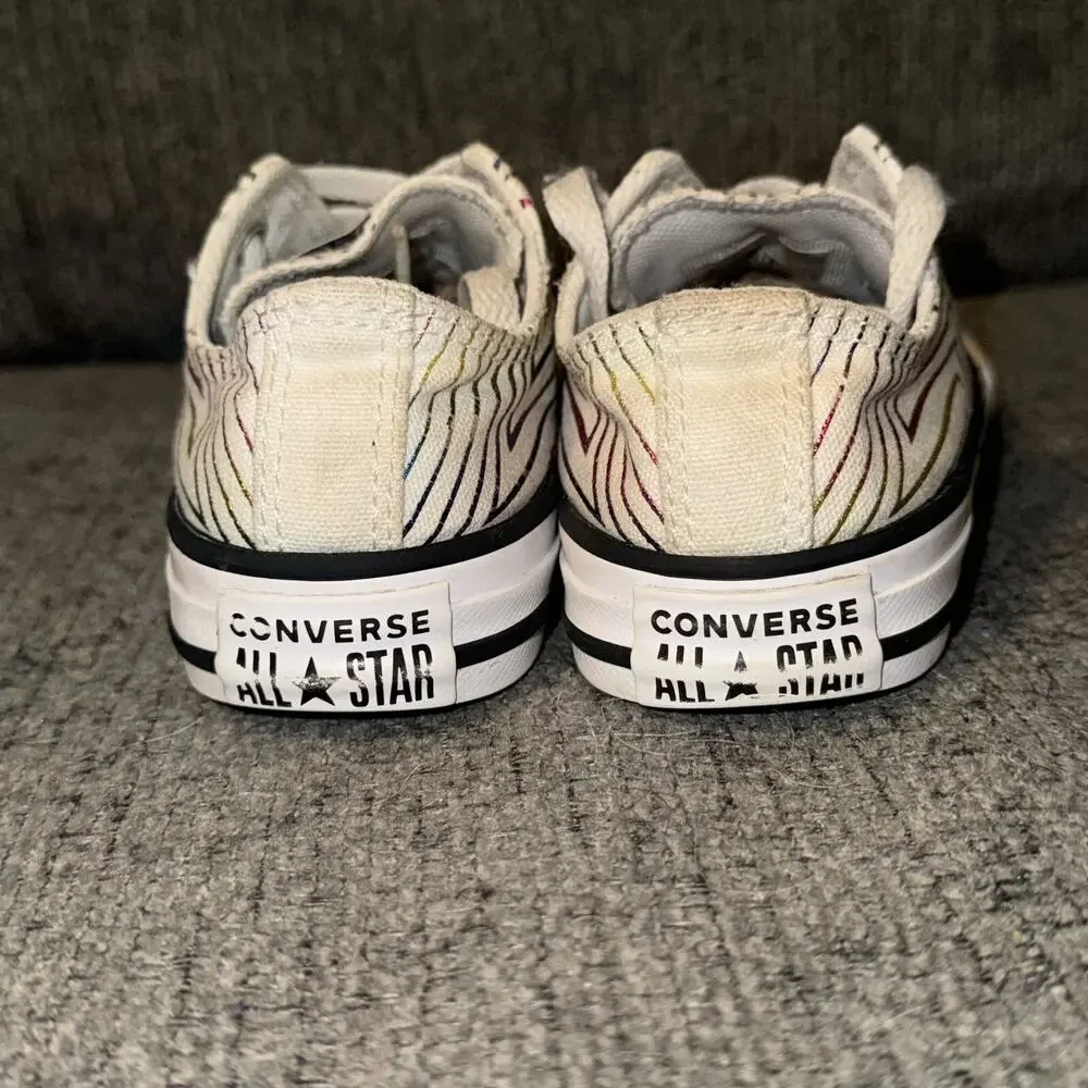 Converse All Star Sneakers Juniors Kids 12 White‎ Rainbow Stars Lace Up 665398F